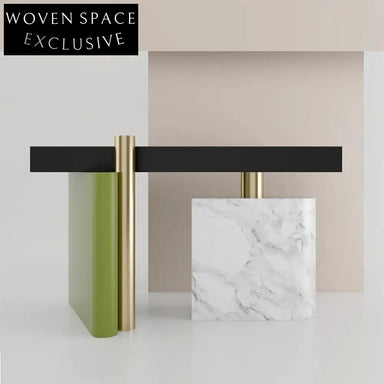 Sleek Modern Living Room Console Table with Metal Top and Elegant Marble Base