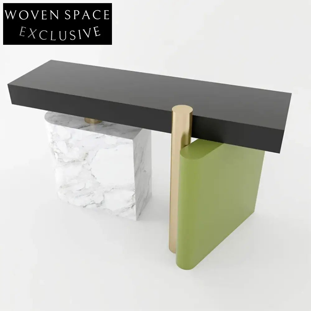 Sleek Modern Living Room Console Table with Metal Top and Elegant Marble Base
