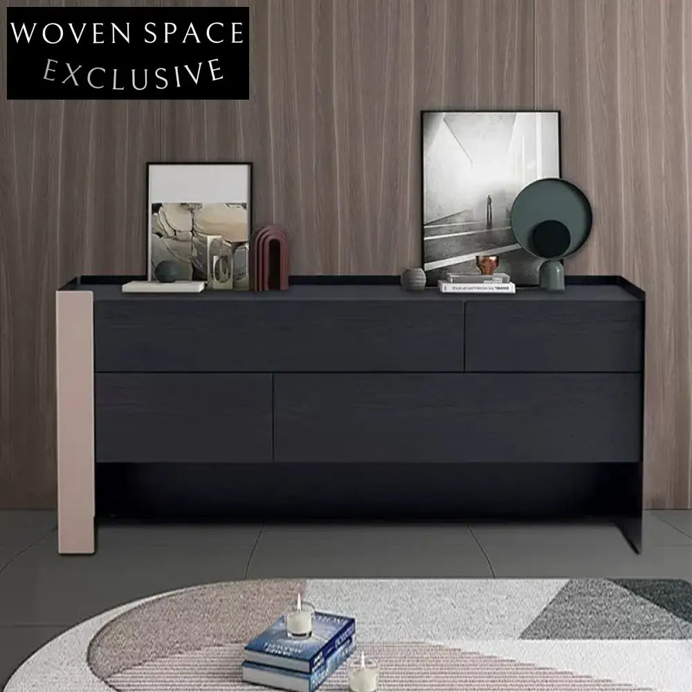 Sleek Modern Living Room Side Table TV Cabinet with Six Drawers