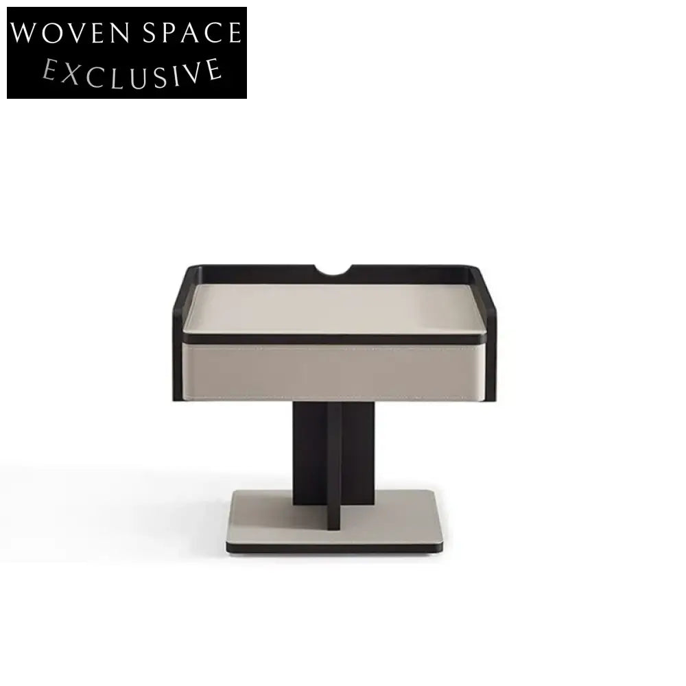 Sleek Modern Minimalist Saddle Leather Nightstand with Metal Legs, Bedside Table