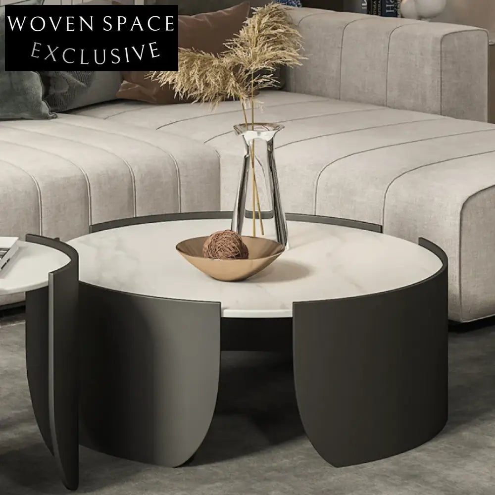 Sleek Modern Minimalist Stainless Steel Base Round Living Room Coffee Table