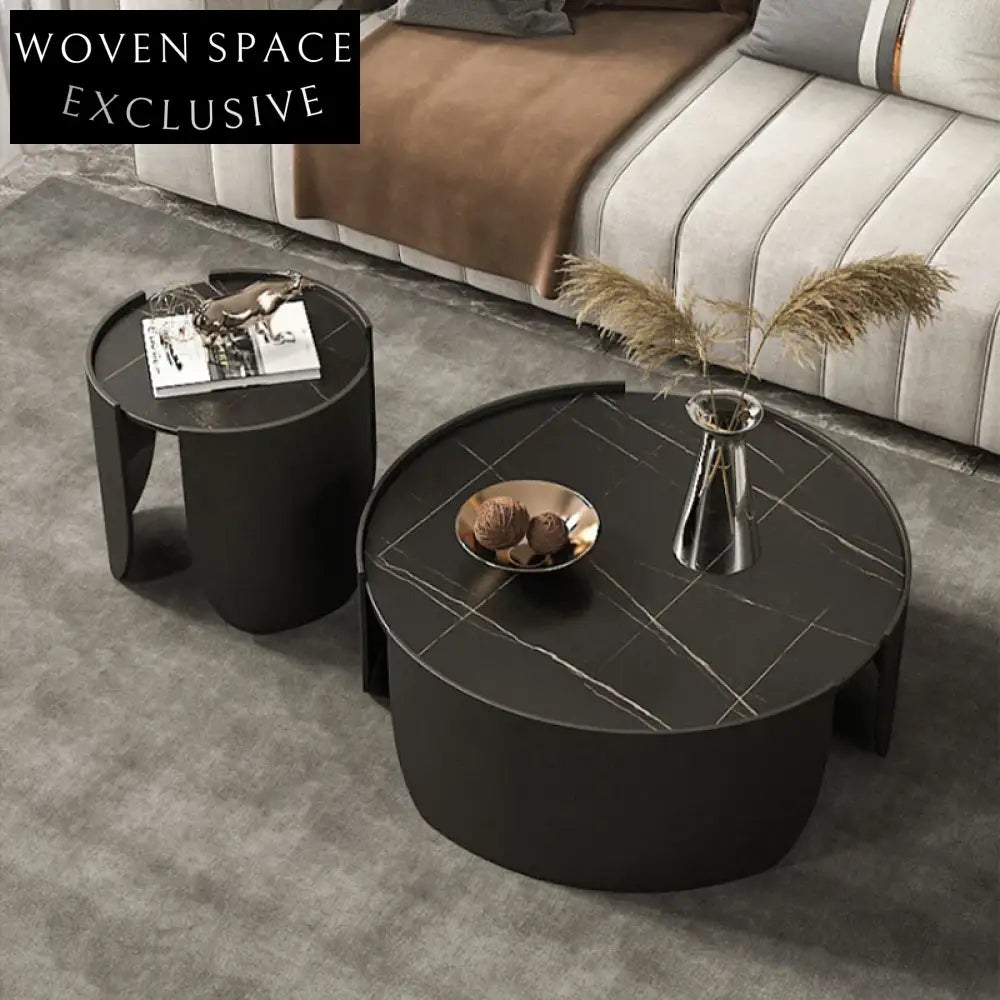 Sleek Modern Minimalist Stainless Steel Base Round Living Room Coffee Table