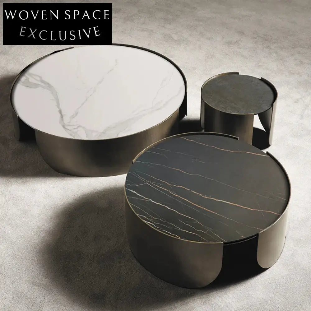 Sleek Modern Minimalist Stainless Steel Base Round Living Room Coffee Table