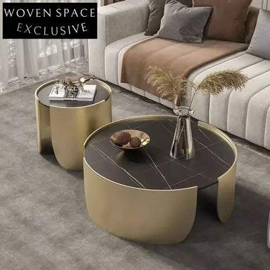 Sleek Modern Minimalist Stainless Steel Base Round Living Room Coffee Table