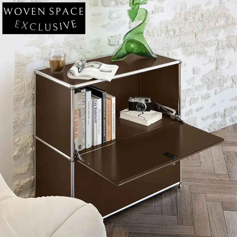 Sleek Modern Minimalist Stainless Steel Corner Storage Cabinet with Drawers