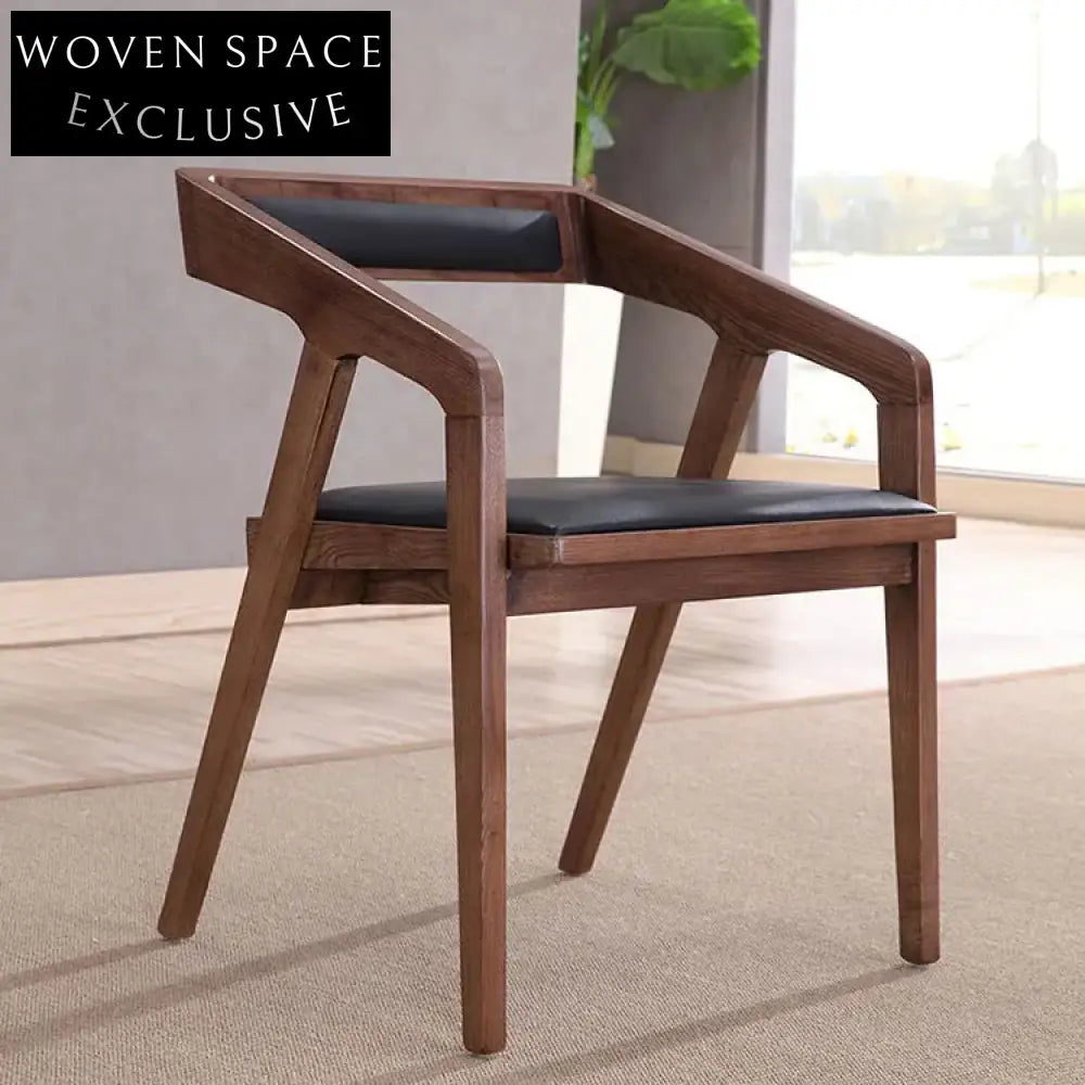 Sleek Modern Nordic Upholstered Leather Wood Armrest Dining Chair