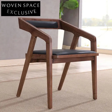 Sleek Modern Nordic Upholstered Leather Wood Armrest Dining Chair