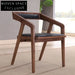 Sleek Modern Nordic Upholstered Leather Wood Armrest Dining Chair
