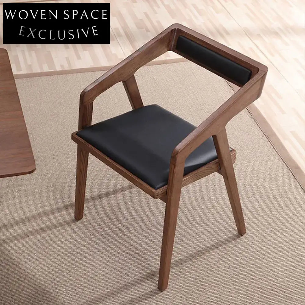 Sleek Modern Nordic Upholstered Leather Wood Armrest Dining Chair