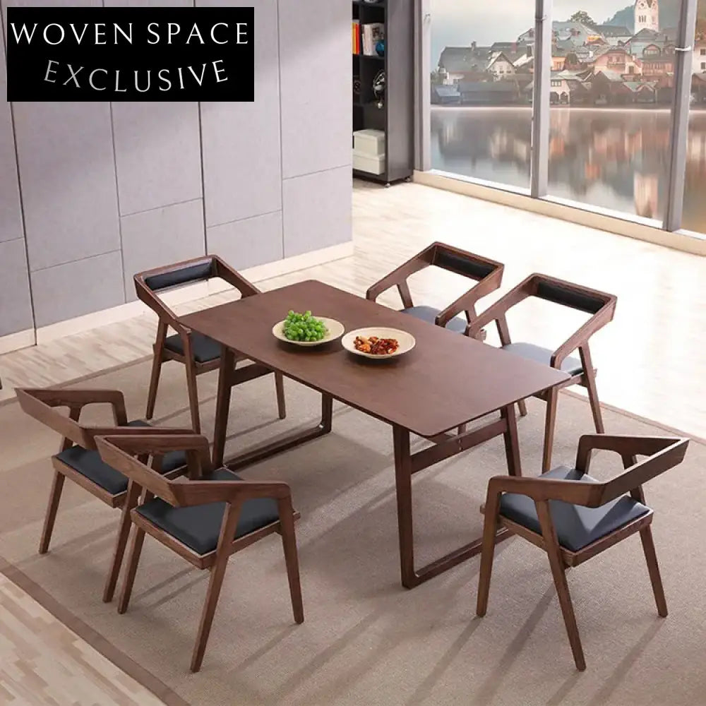 Sleek Modern Nordic Upholstered Leather Wood Armrest Dining Chair