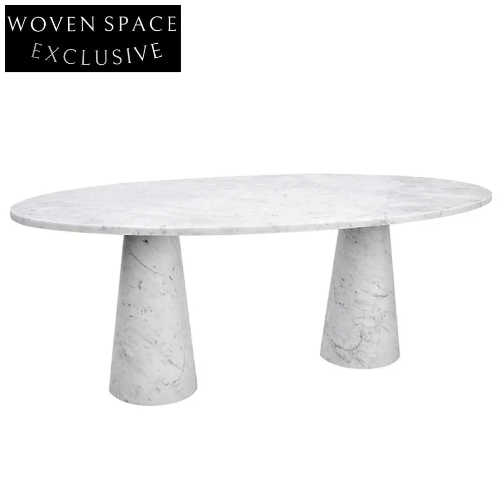 Sleek Modern Oval Natural Marble Top Living Room Dining Table