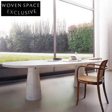 Sleek Modern Oval Natural Marble Top Living Room Dining Table
