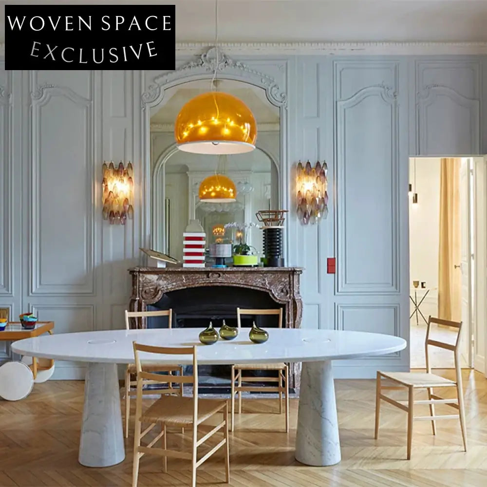 Sleek Modern Oval Natural Marble Top Living Room Dining Table