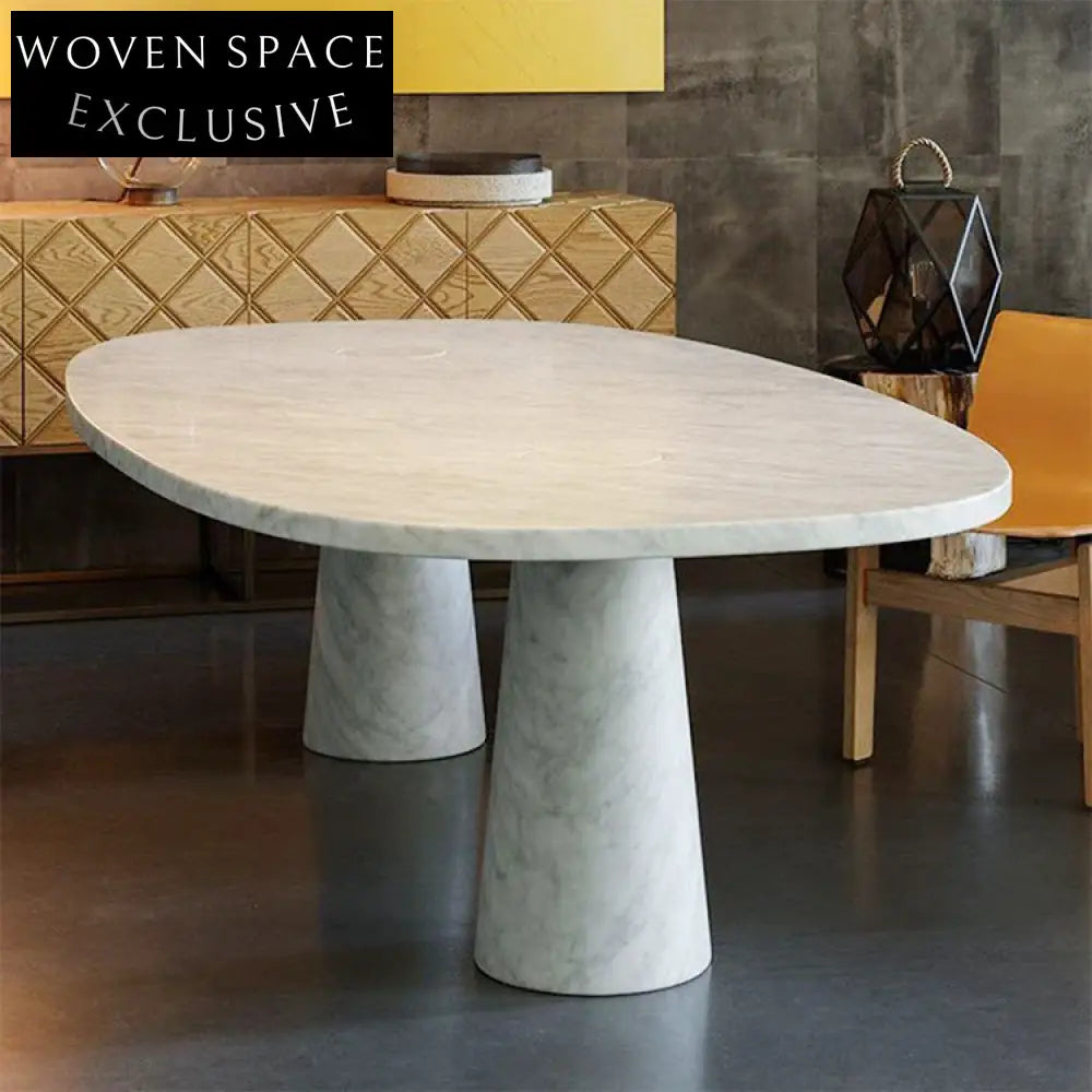 Sleek Modern Oval Natural Marble Top Living Room Dining Table