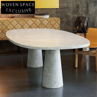 Sleek Modern Oval Natural Marble Top Living Room Dining Table