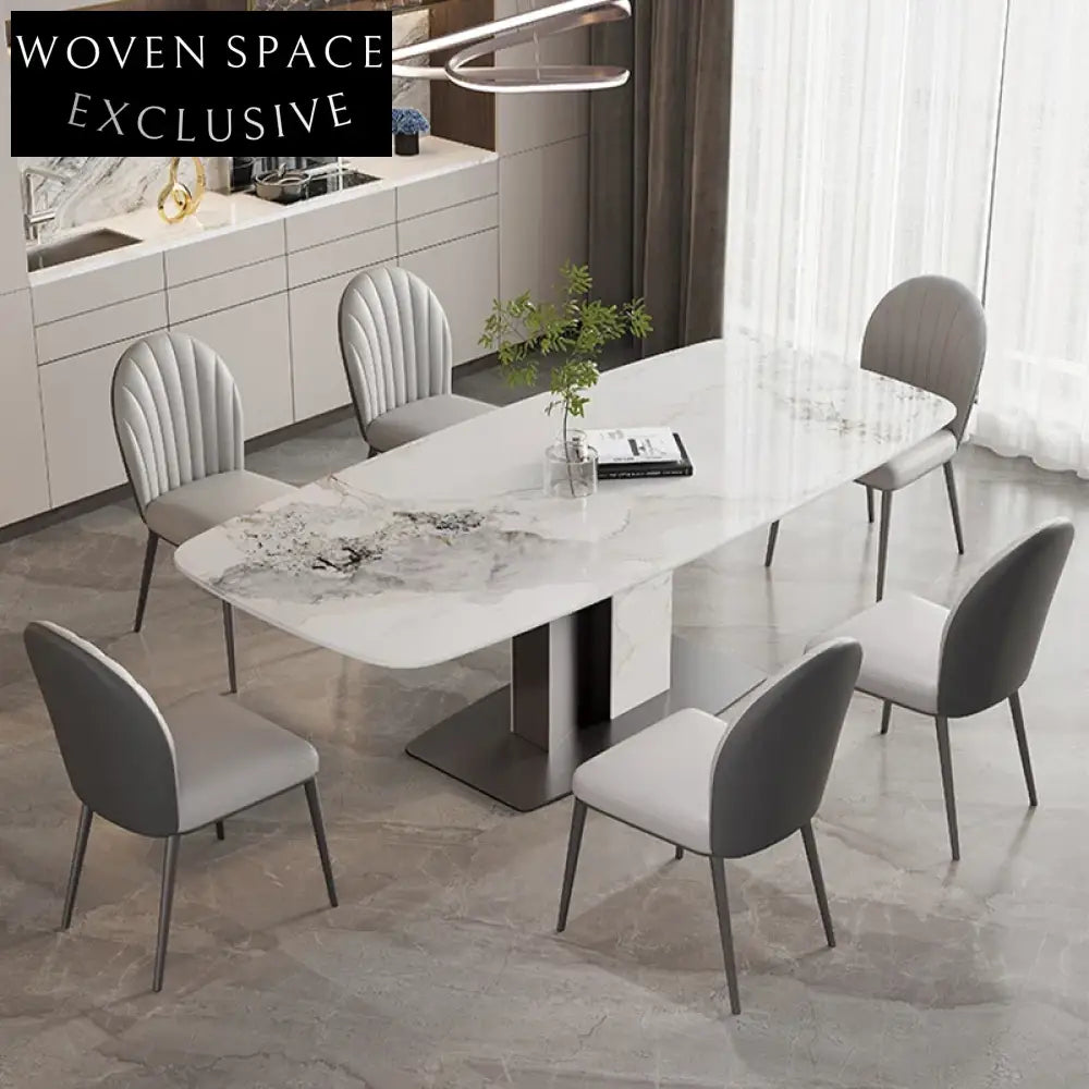 Sleek Modern Rectangle Slate Dining Table with Stainless Steel Base