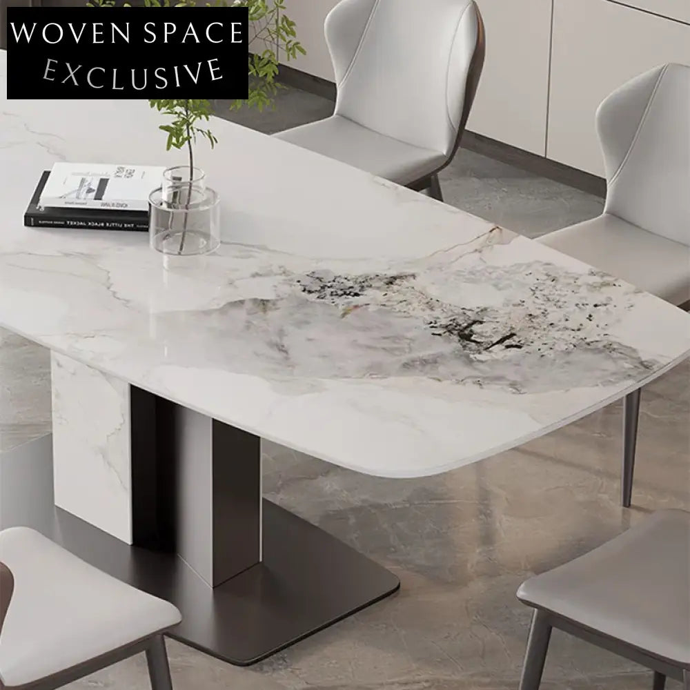 Sleek Modern Rectangle Slate Dining Table with Stainless Steel Base