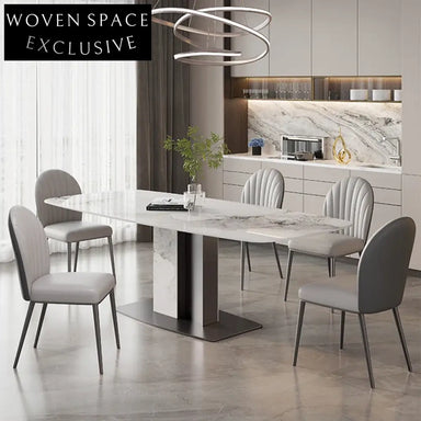 Sleek Modern Rectangle Slate Dining Table with Stainless Steel Base