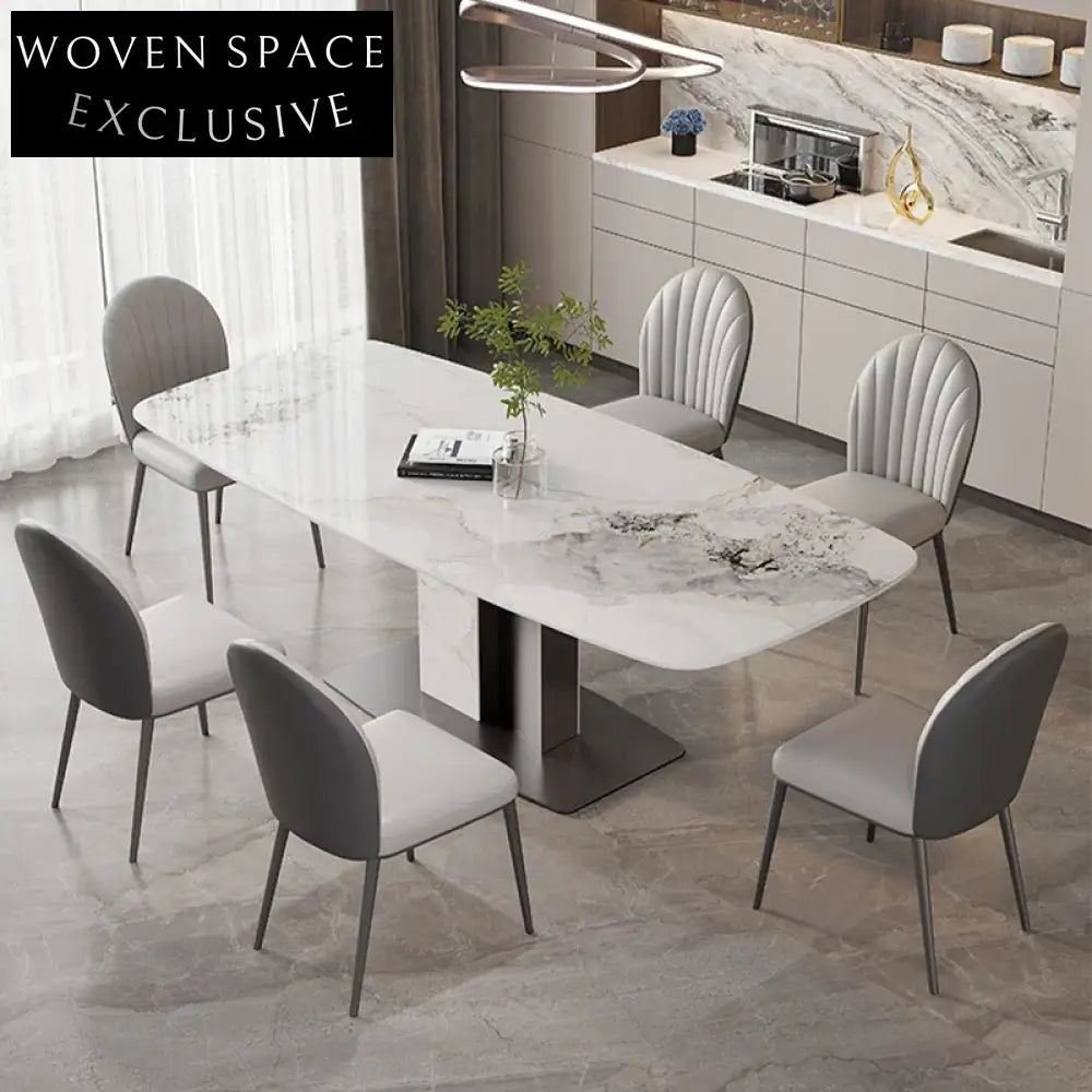 Sleek Modern Rectangle Slate Dining Table with Stainless Steel Base