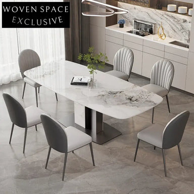 Sleek Modern Rectangle Slate Dining Table with Stainless Steel Base