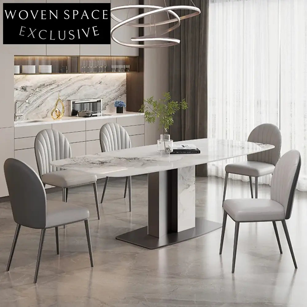 Sleek Modern Rectangle Slate Dining Table with Stainless Steel Base