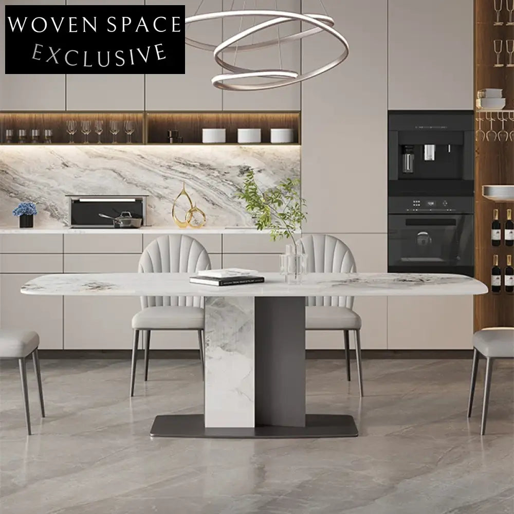 Sleek Modern Rectangle Slate Dining Table with Stainless Steel Base