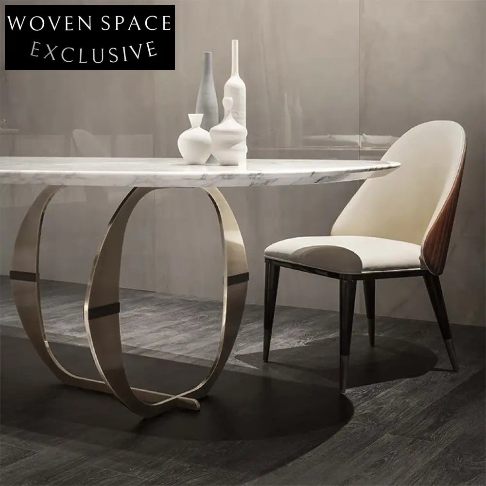 Sleek Modern Rectangular Marble Top Dining Table with Steel Base