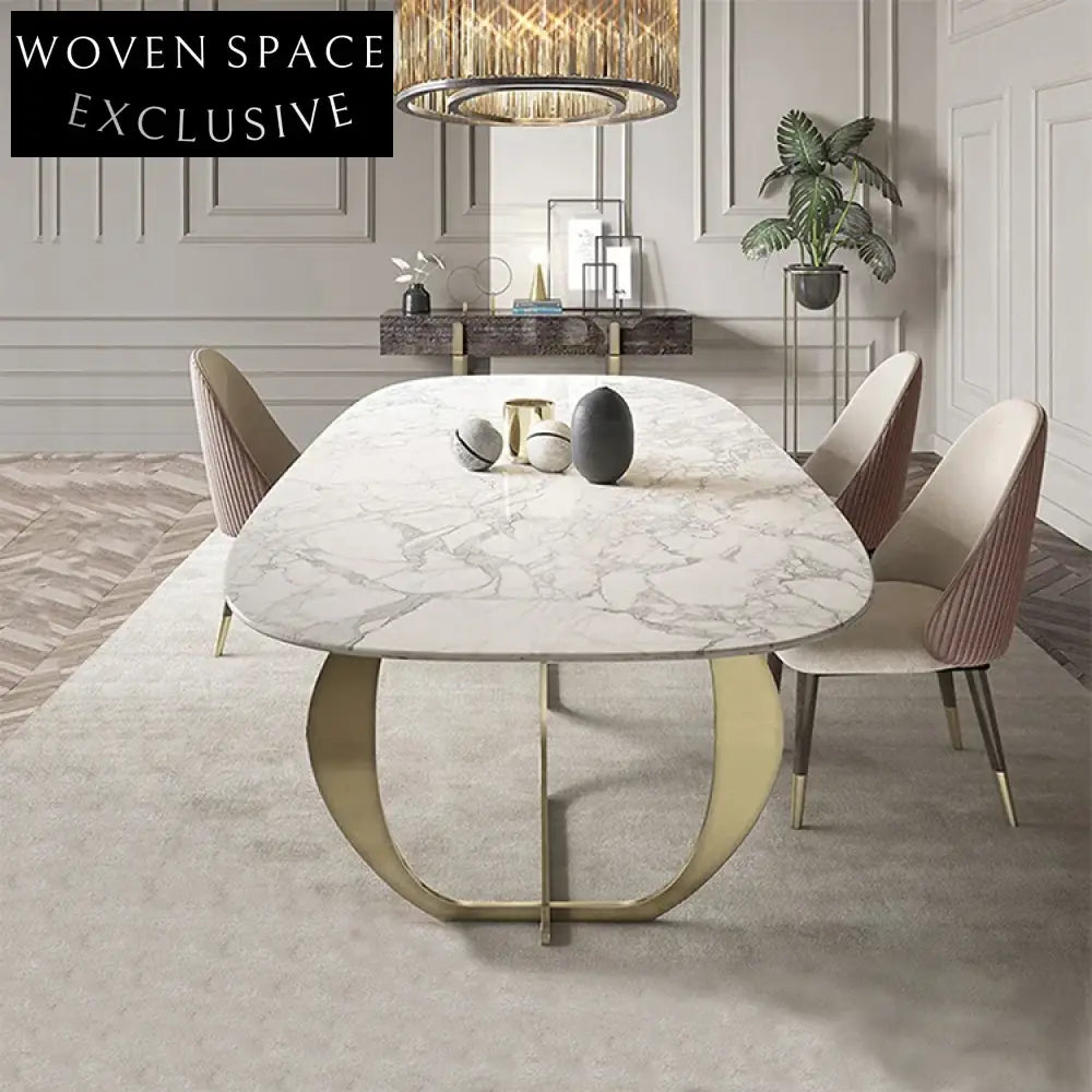 Sleek Modern Rectangular Marble Top Dining Table with Steel Base