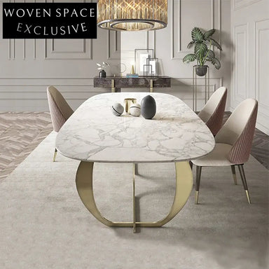 Sleek Modern Rectangular Marble Top Dining Table with Steel Base