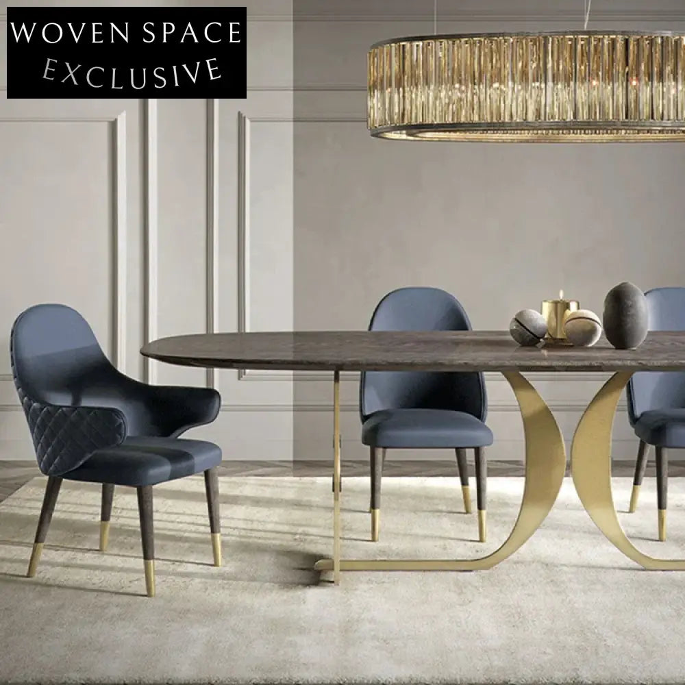 Sleek Modern Rectangular Marble Top Dining Table with Steel Base