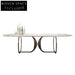 Sleek Modern Rectangular Marble Top Dining Table with Steel Base