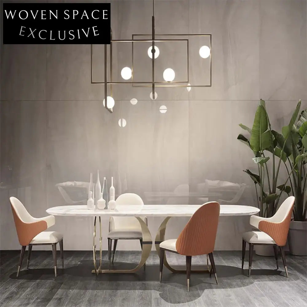 Sleek Modern Rectangular Marble Top Dining Table with Steel Base