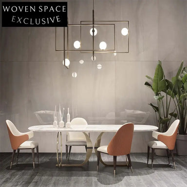 Sleek Modern Rectangular Marble Top Dining Table with Steel Base