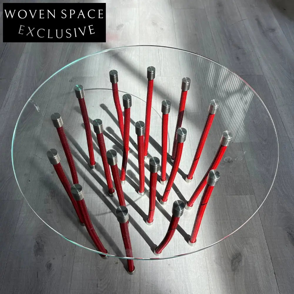 Sleek Modern Round Glass Coffee Table with Adjustable Metal Legs