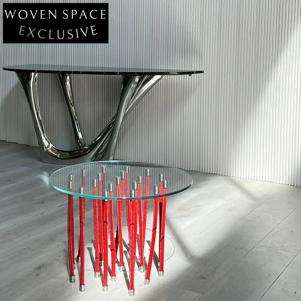 Sleek Modern Round Glass Coffee Table with Adjustable Metal Legs