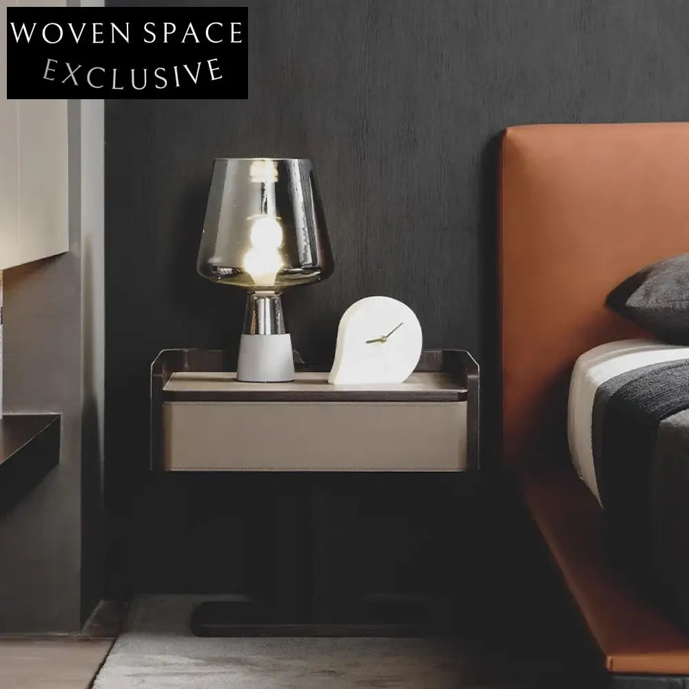 Sleek Modern Saddle Leather Bedside Table with Metal Legs, Nightstand