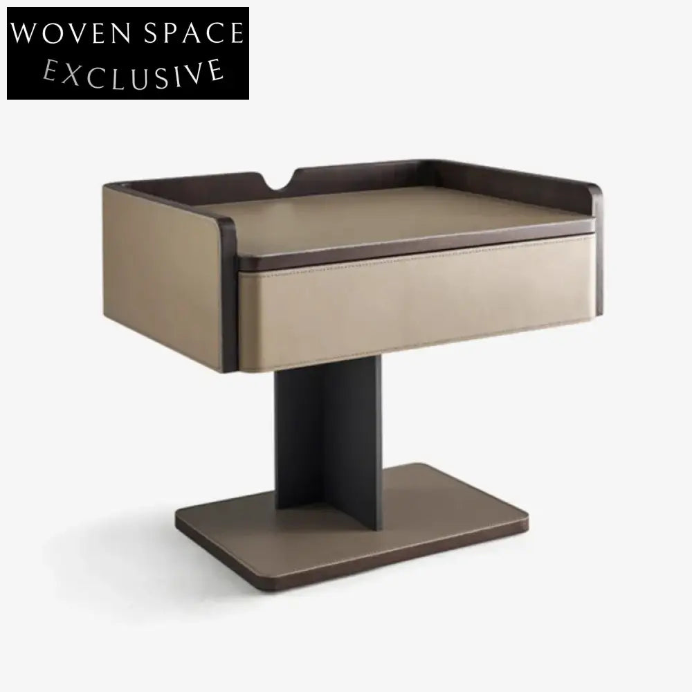 Sleek Modern Saddle Leather Bedside Table with Metal Legs, Nightstand