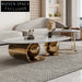 Sleek Modern Sintered Stone Oval Coffee Table with Gold Stainless Steel Base