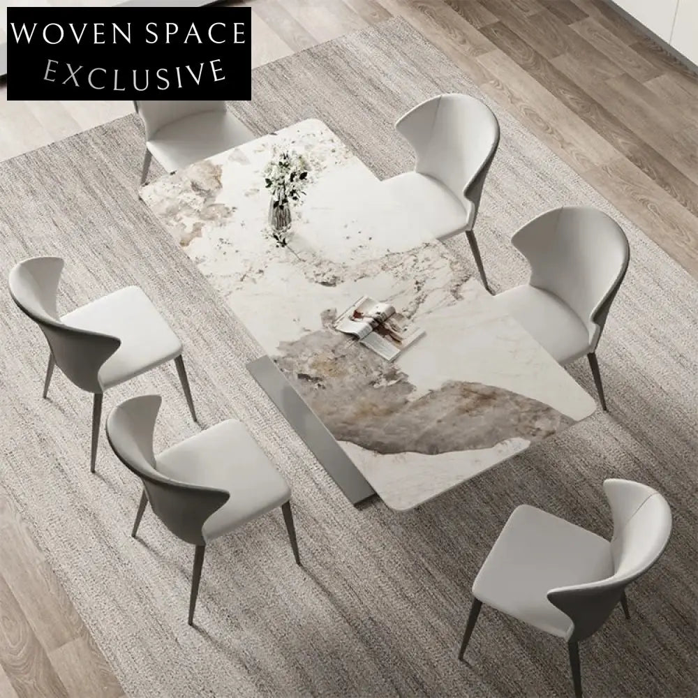 Sleek Modern Slate Top Dining Table with Silver Stainless Steel Base