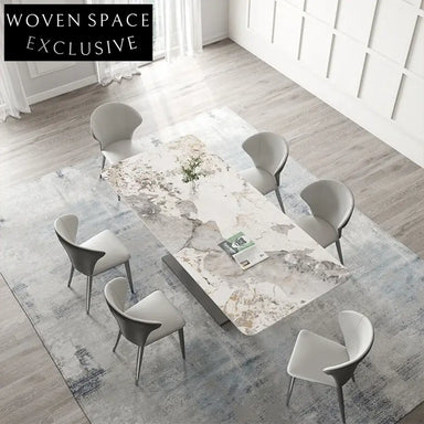 Sleek Modern Slate Top Dining Table with Silver Stainless Steel Base