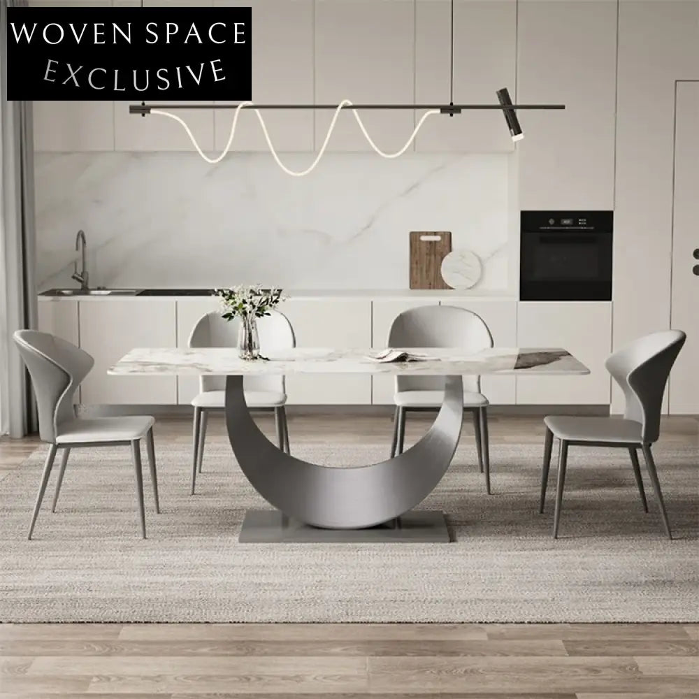 Sleek Modern Slate Top Dining Table with Silver Stainless Steel Base