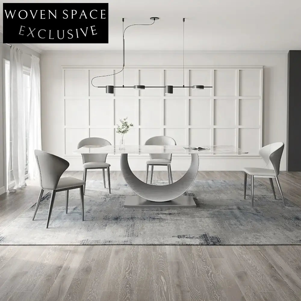 Sleek Modern Slate Top Dining Table with Silver Stainless Steel Base