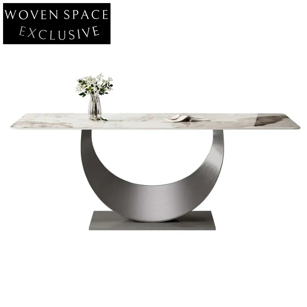 Sleek Modern Slate Top Dining Table with Silver Stainless Steel Base