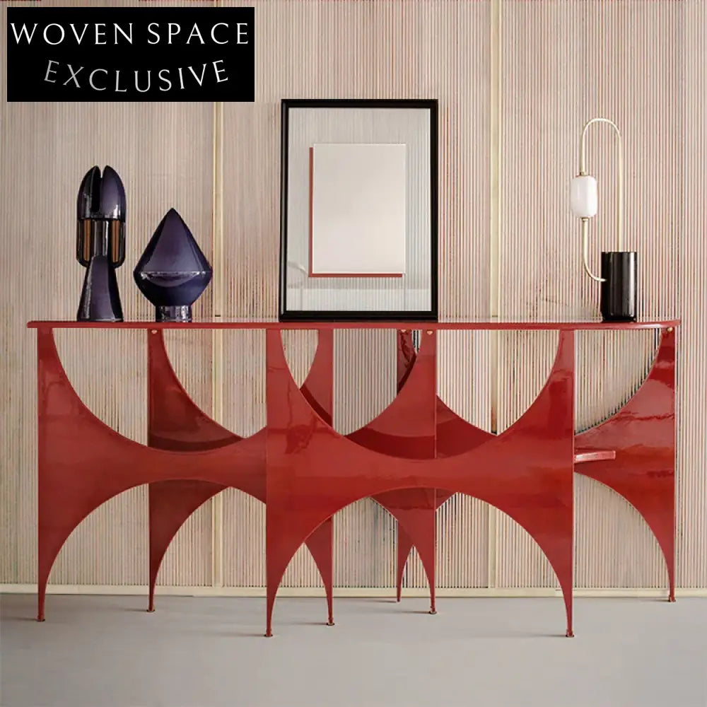 Sleek Modern Stainless Steel Red Living Room Entryway Console Table