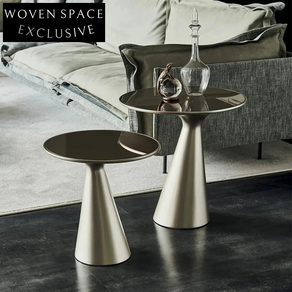 Sleek Modern Stainless Steel Round Glass Top Side Accent Coffee Table