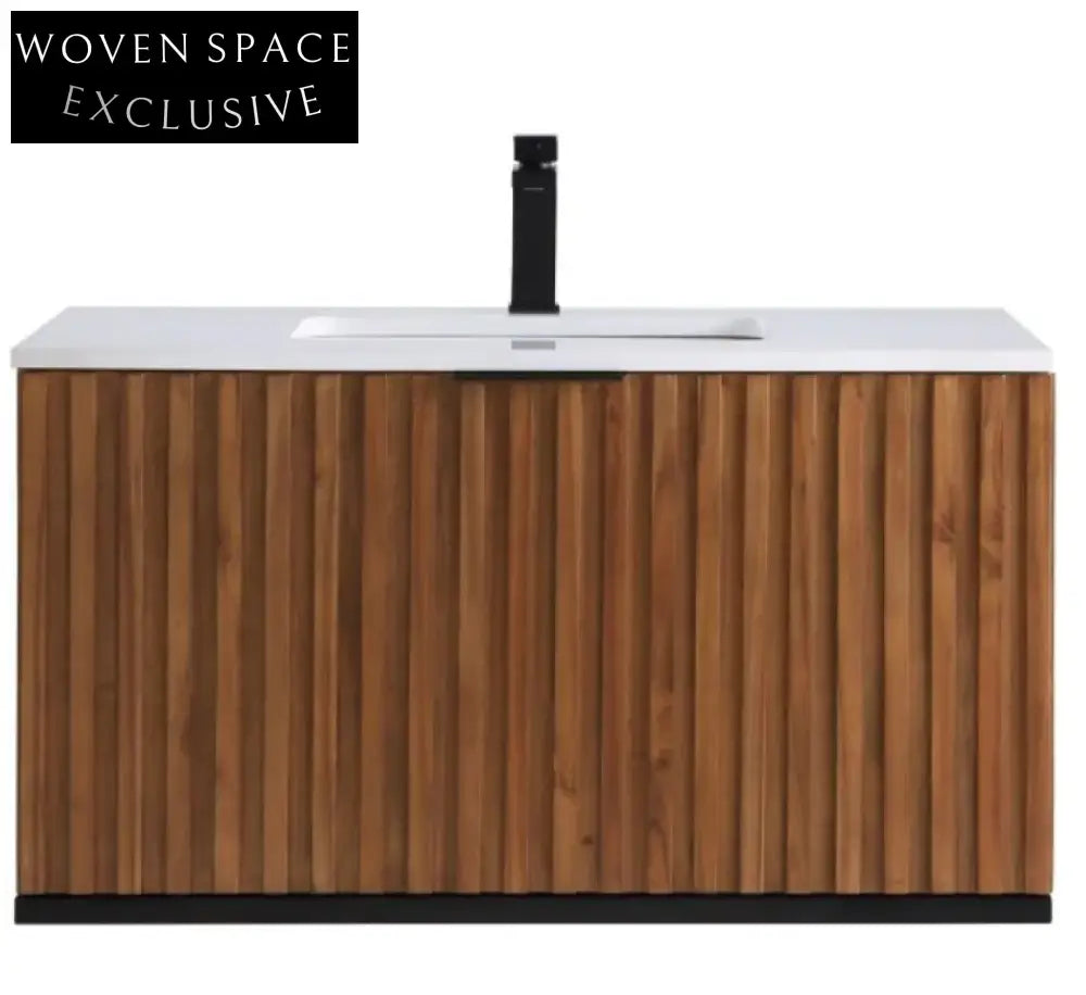 Sleek Modern Wall Hung Bathroom Vanity Cabinet with Wood Veneer Finish