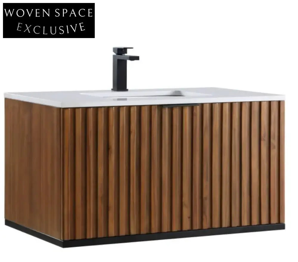 Sleek Modern Wall Hung Bathroom Vanity Cabinet with Wood Veneer Finish