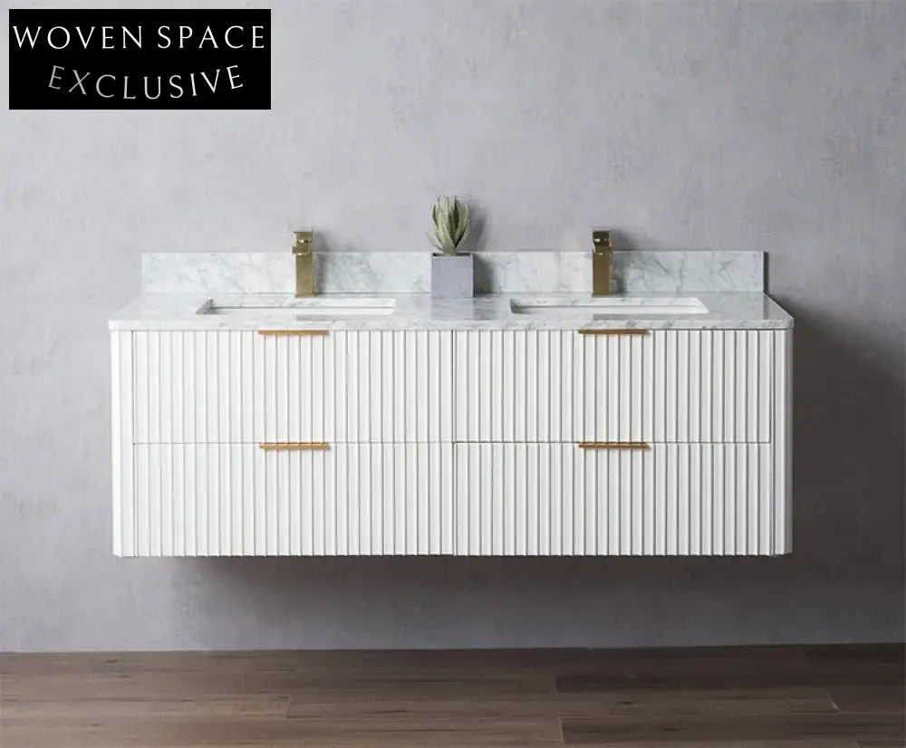 Sleek Modern Wall-Mounted Bathroom Vanity with White Quartz Top & Ceramic Sink