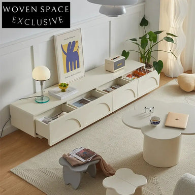 Sleek Modern White Solid Wood 4-Drawer Living Room Entertainment TV Cabinet