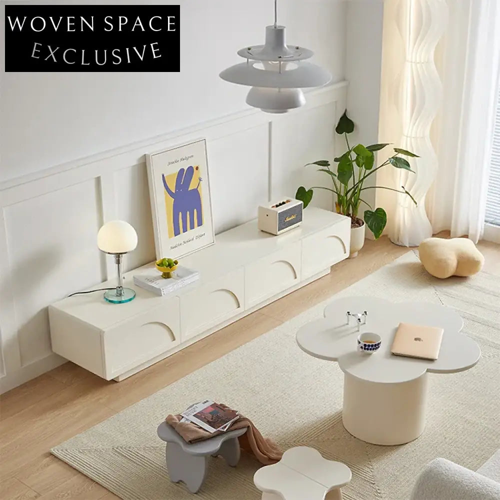 Sleek Modern White Solid Wood 4-Drawer Living Room Entertainment TV Cabinet